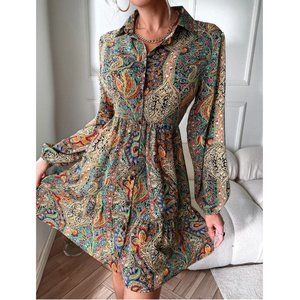 *RESTOCK* Boho Paisley Print Lantern Sleeve Ruffle Hem Dress